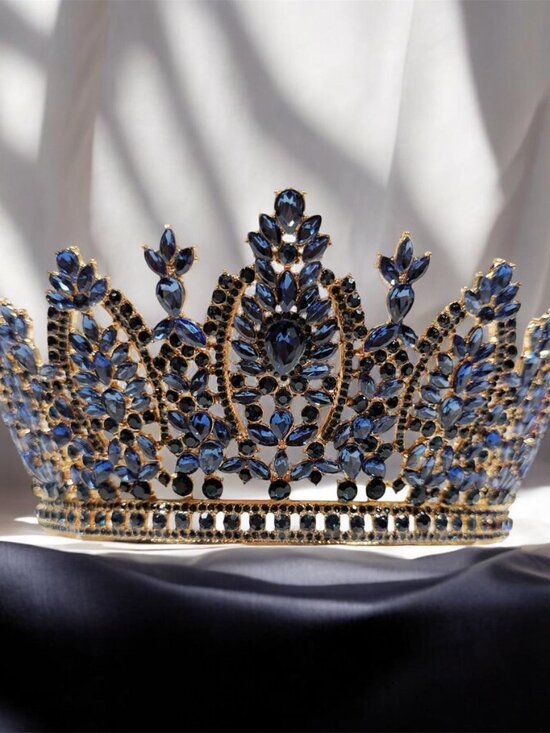 Royal blue crystal crown, gold tiara, homecoming Queen tiara , Cosplay Costume main image 4